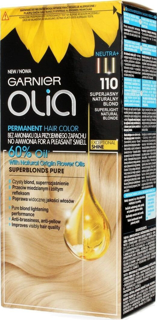 Garnier Olia Permanent Coloration Hair Color No.110 Перманентная крем-краска для волос на масляной основе, оттенок супер светлый натуральный блонд