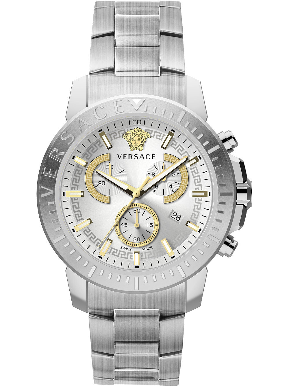 Мужские наручные часы с серебряным браслетом Versace VE2E00321 New Chrono 45mm 5ATM