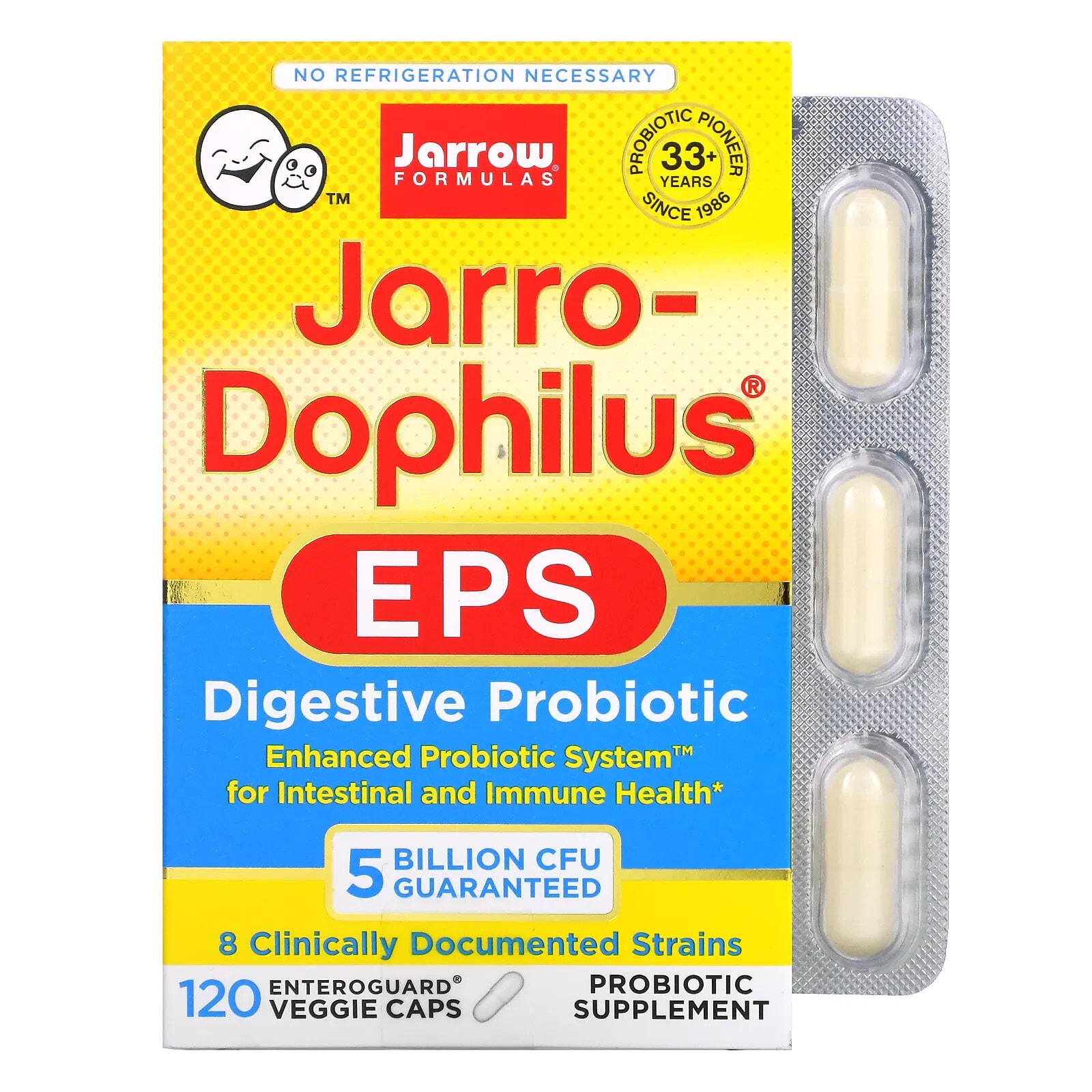 джэрроу формулас, Jarro-Dophilus EPS, пробиотики, 25 млрд, 60 вегетарианских капсул с технологией Enteroguard