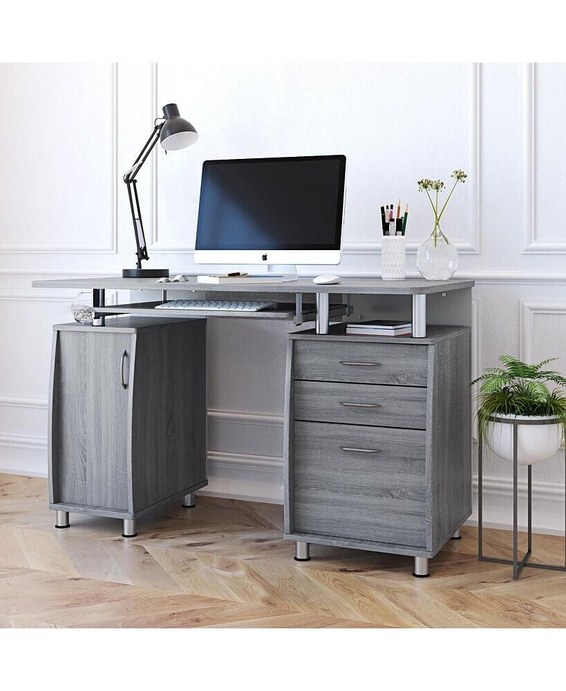 Simplie Fun complete Workstation Computer Desk with Storage, Grey