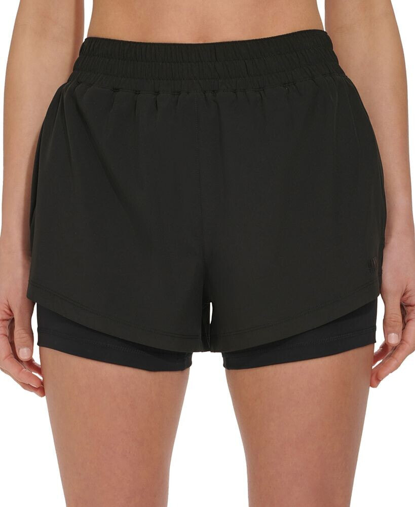 DKNY women's Solid Double-Layer Training Shorts