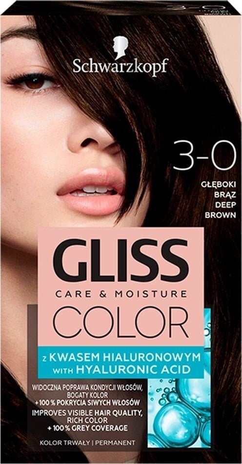 Schwarzkopf Gliss Color N 3-0 Питательная краска для волос с гиалуроновой кислотой, оттенок темно-каштановый