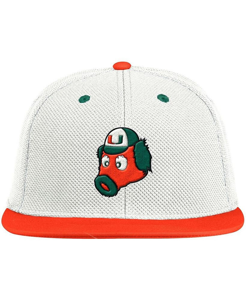 adidas men's White, Orange Miami Hurricanes Miami Maniac On-Field Baseball Fitted Hat