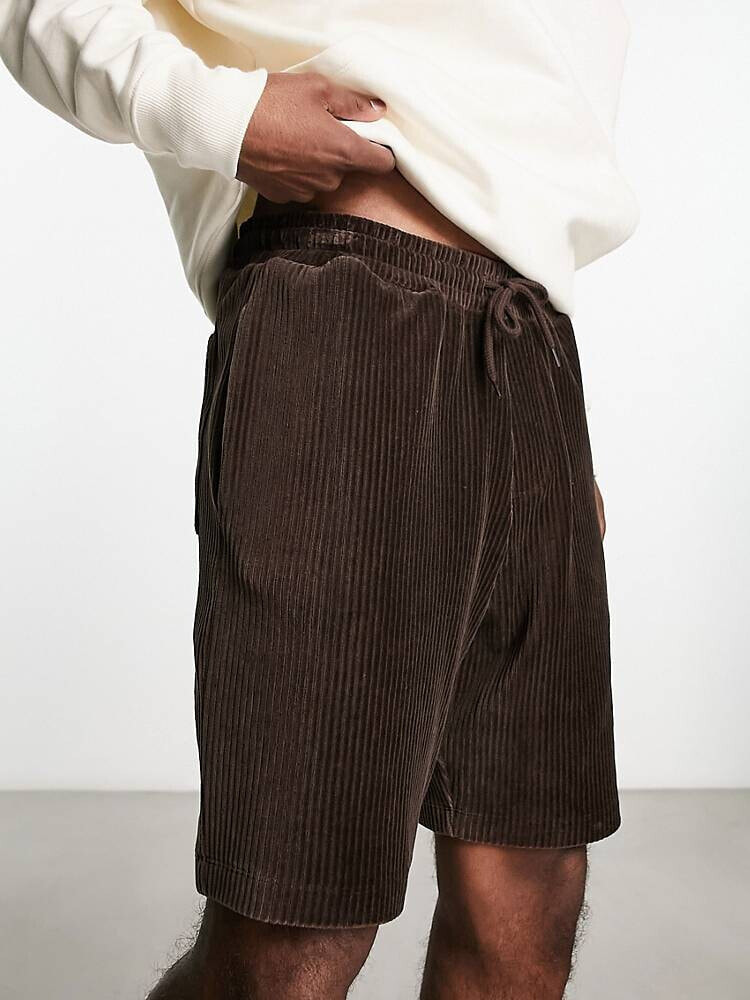 ASOS DESIGN oversized shorts in brown ribbed velour