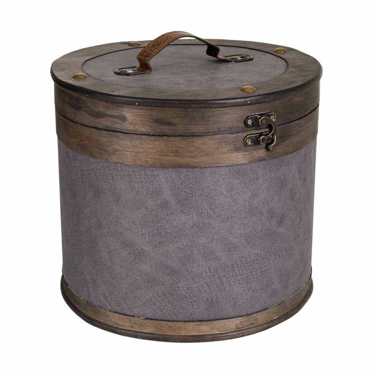 Storage Box with Lid Alexandra House Living Brown Grey PVC Wood Metal 30 x 27 x 30 cm Circular