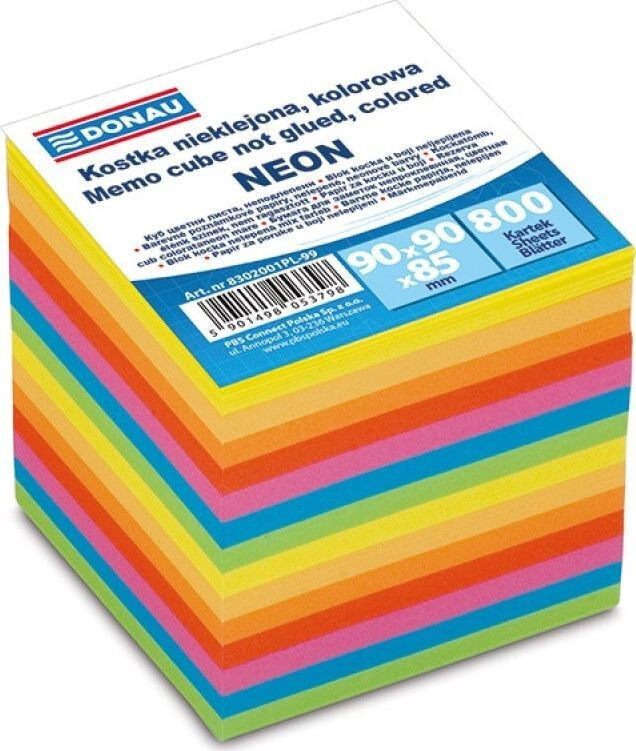 Канцелярский набор для школы Donau Kostka DONAU nieklejona, 90x90x90mm, ok. 800 kart., neon, mix kolorów
