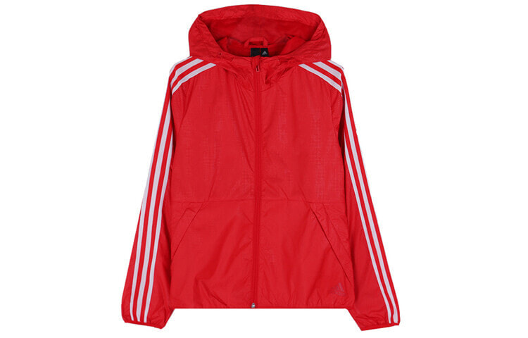 adidas 三条纹印花 防风连帽夹克外套 女款 红色 / Куртка Adidas EH3909 Trendy Clothing Featured Jacket -