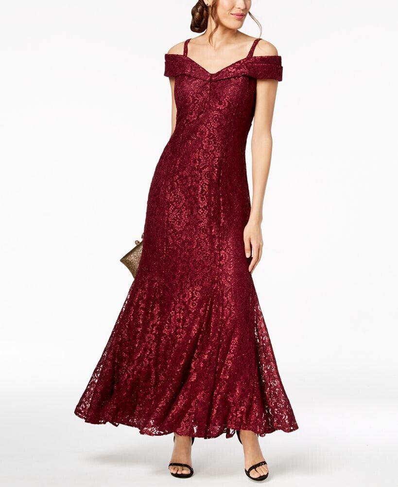 R & M Richards off-The-Shoulder Lace Gown