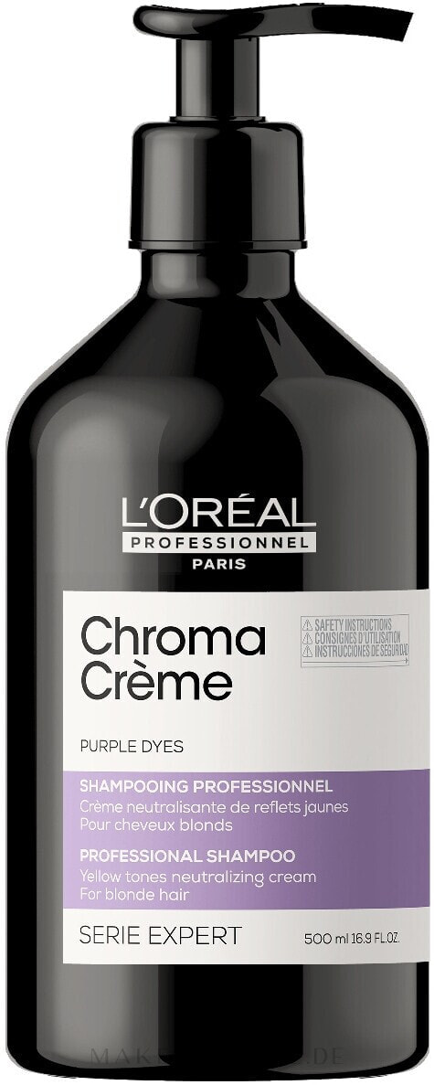 Anti-Gelbstich Haarshampoo für blondes Haar mit violetten Farbpigmenten - L'Oreal Professionnel Serie Expert Chroma Creme Professional Shampoo Purple Dyes