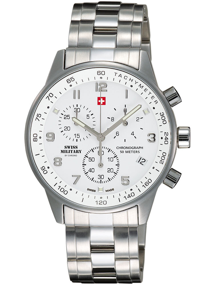 Мужские наручные часы с серебряным браслетом Swiss Military SM34012.02 Chronograph 41mm 5 ATM