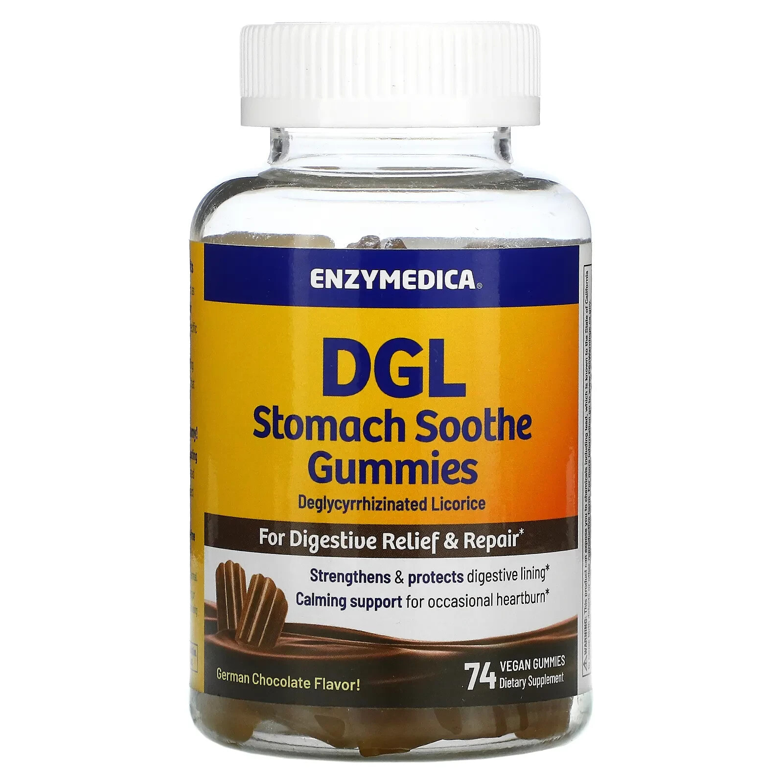 Enzymedica, DGL Stomach Soothe Gummies, немецкий шоколад, 74 веганских жевательных мармеладки