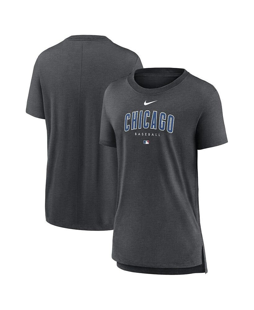 Women's Heather Charcoal Chicago Cubs Authentic Collection Early Work Tri-Blend T-shirt