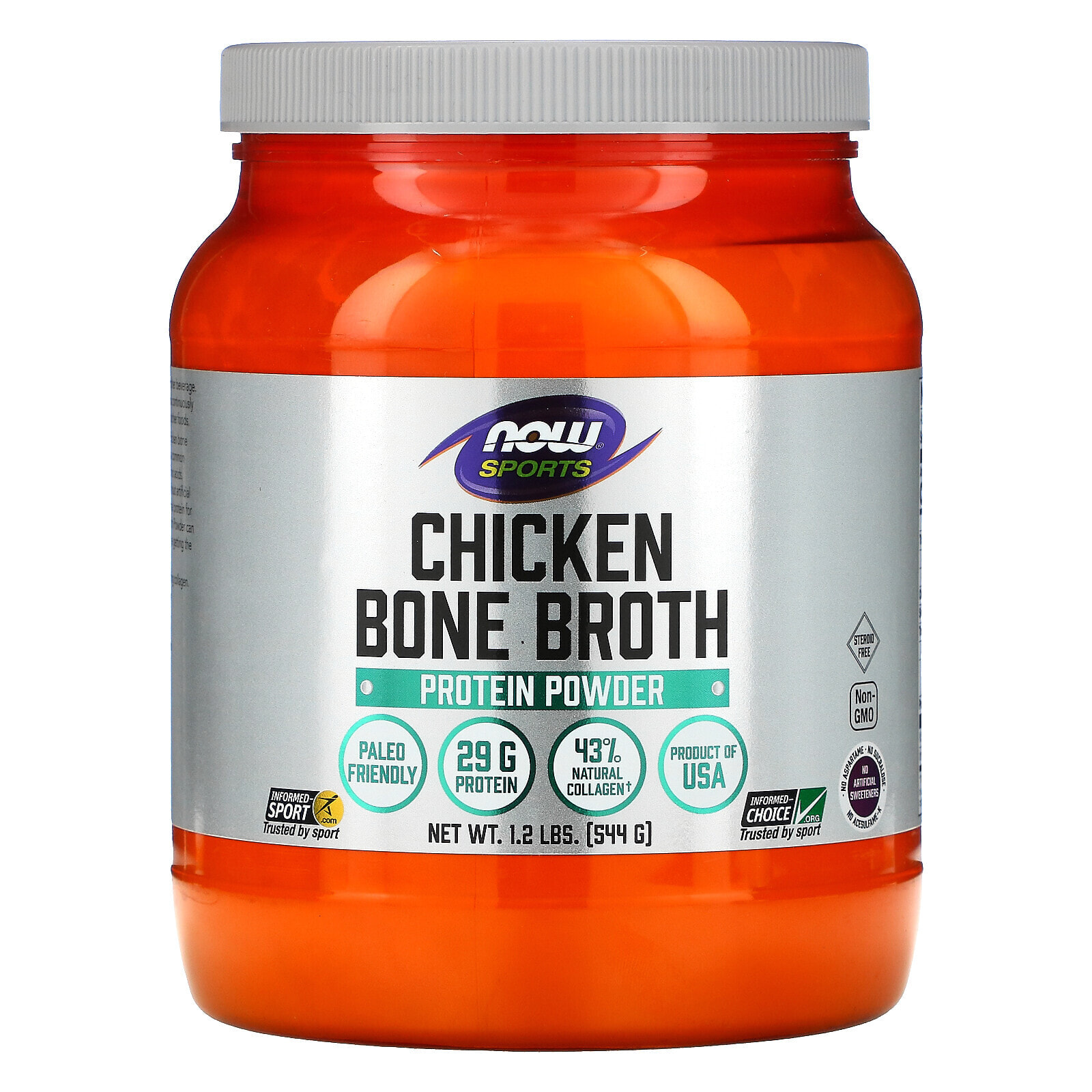 Now Foods, Sports, протеиновый порошок из куриного костного бульона, 544 г (1,2 фунта)
