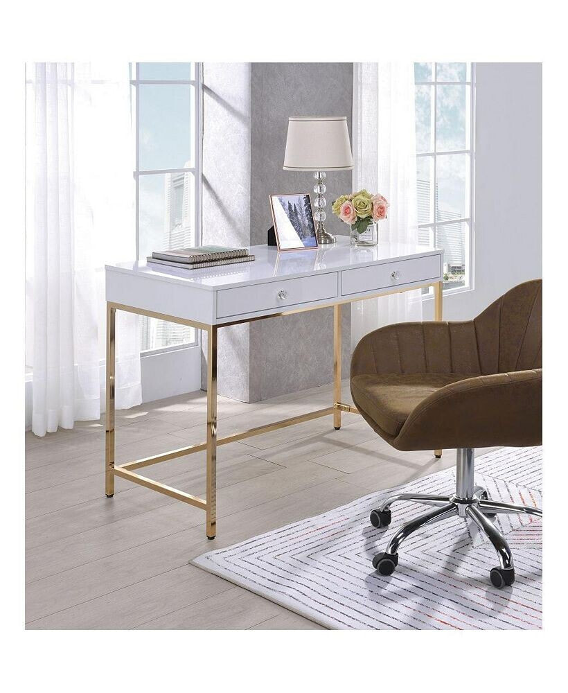Simplie Fun ottey Desk in White High Gloss & Gold 92540