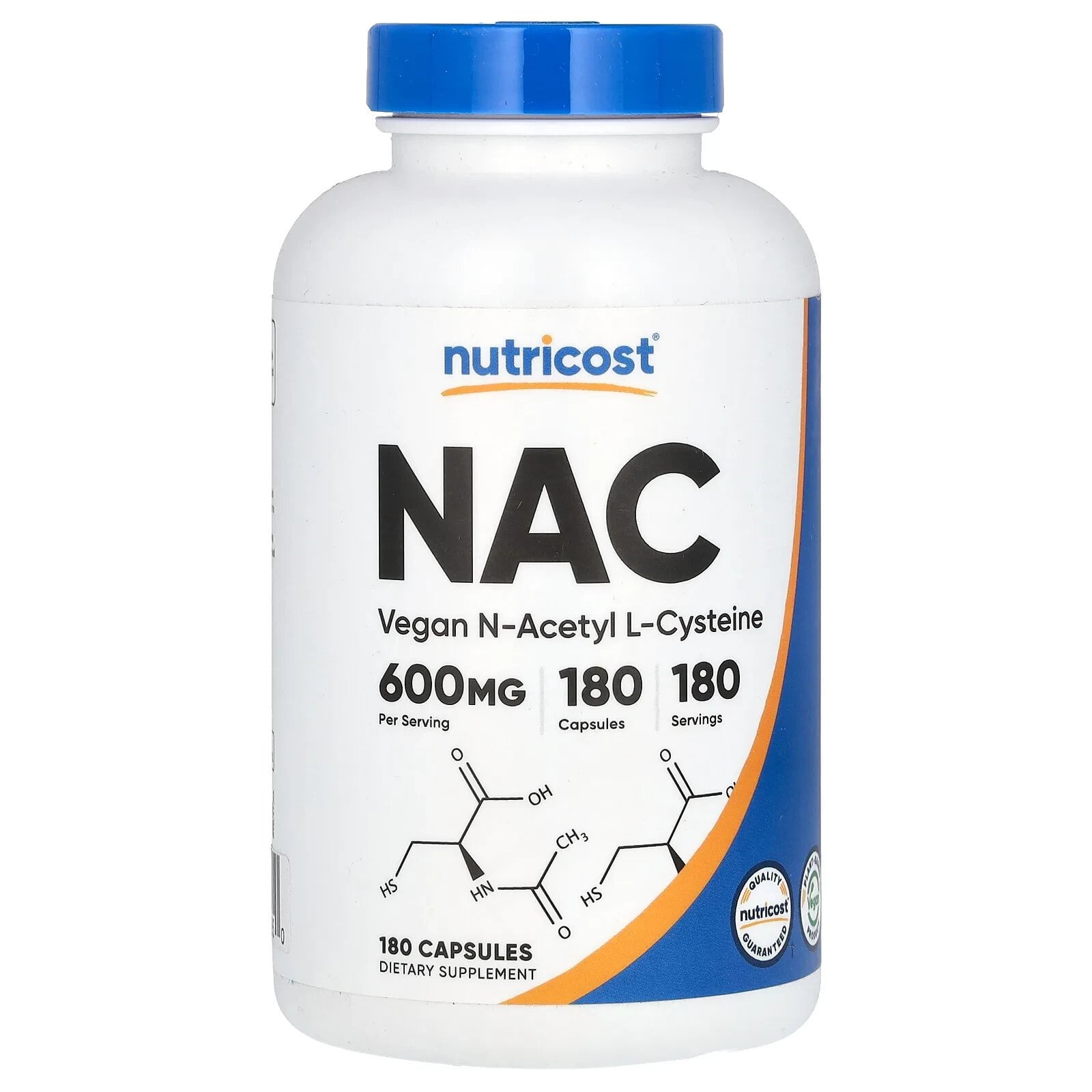 NAC, Vegan N-Acetyl L-Cysteine, 600 mg, 180 Capsules