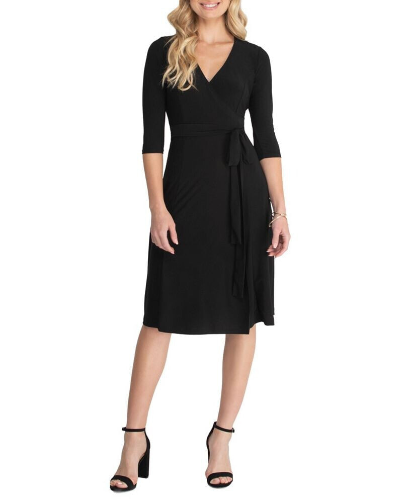 Kiyonna women's Essential Wrap Dress with 3/4 Sleeves