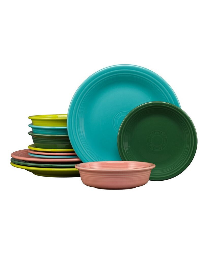 Fiesta Tropical Mixed Colors 12-Pc Classic Dinnerware Set, Service for 4