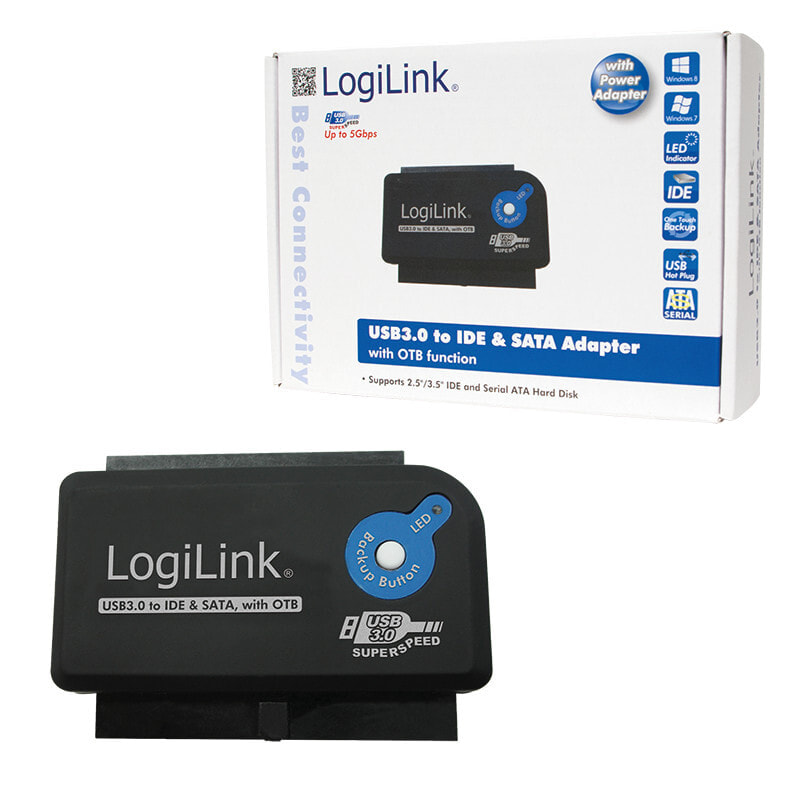 LogiLink AU0028A кабельный разъем/переходник USB 3.0 IDE / SATA Черный