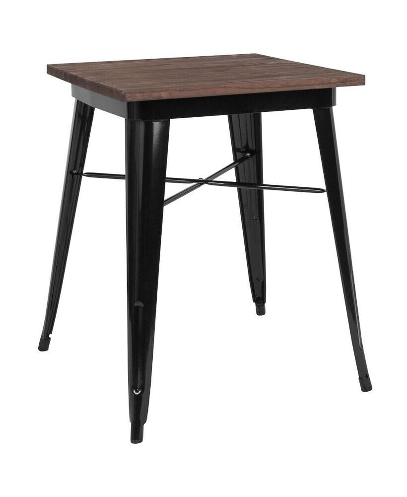 MERRICK LANE ardennes 23.5 Steel Indoor Contemporary Table With Square Rustic Wood Top