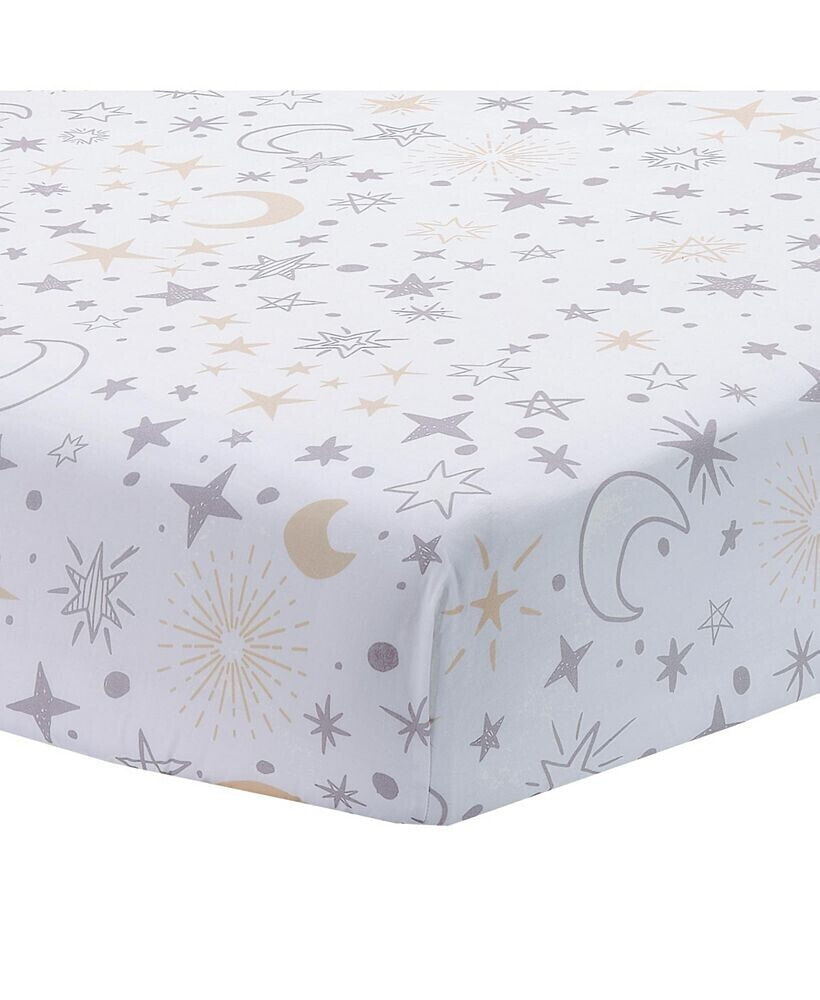 Lambs & Ivy goodnight Moon 100% Cotton White Fitted Crib Sheet - Moon/Stars