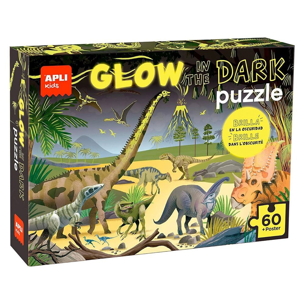 APLI 60 Pieces Glow In The Dark Dinosaurs Puzzle