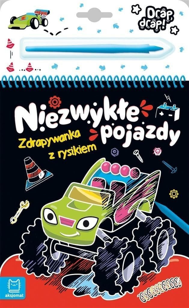 Раскраска для рисования Aksjomat Kraków Zdrapywanka z rysikiem. Niezwykłe pojazdy