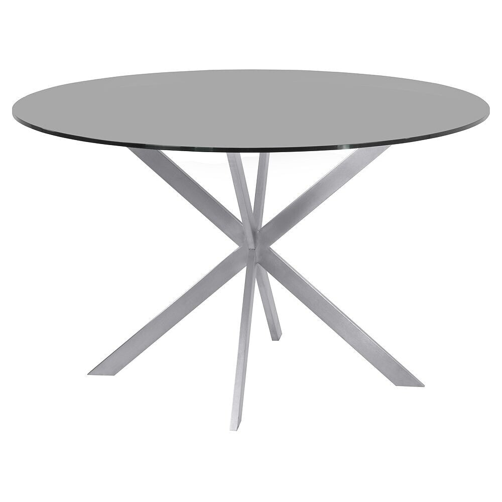 Armen Living mystere Round Dining table: In Brushed Stainless Steel With Gray Tempered Glass Top