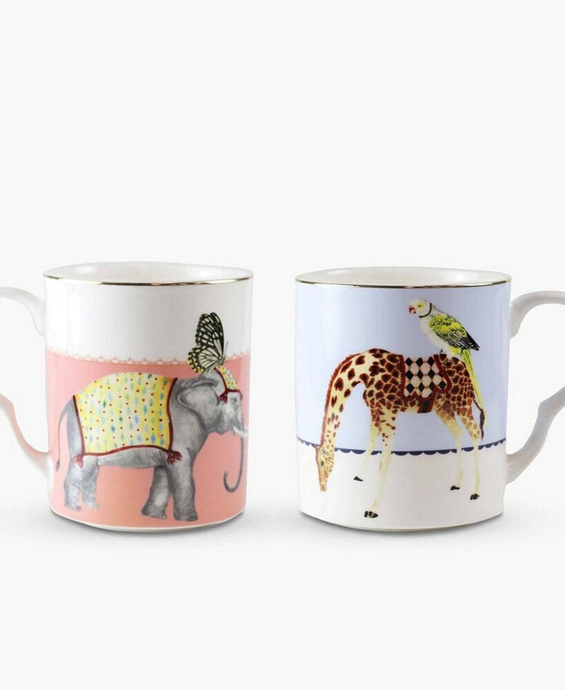 Yvonne Ellen carnival Elephant and Giraffe Mugs, Set of 2
