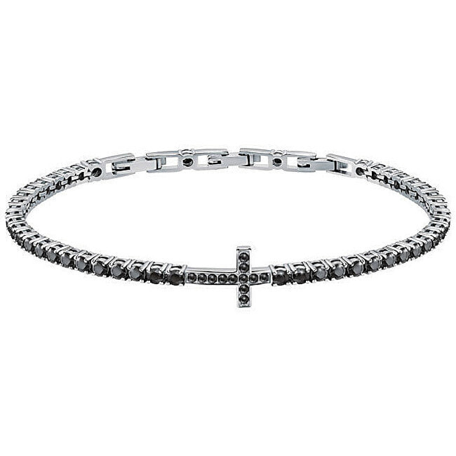 Glittering black bracelet with cross Tennis SATT07