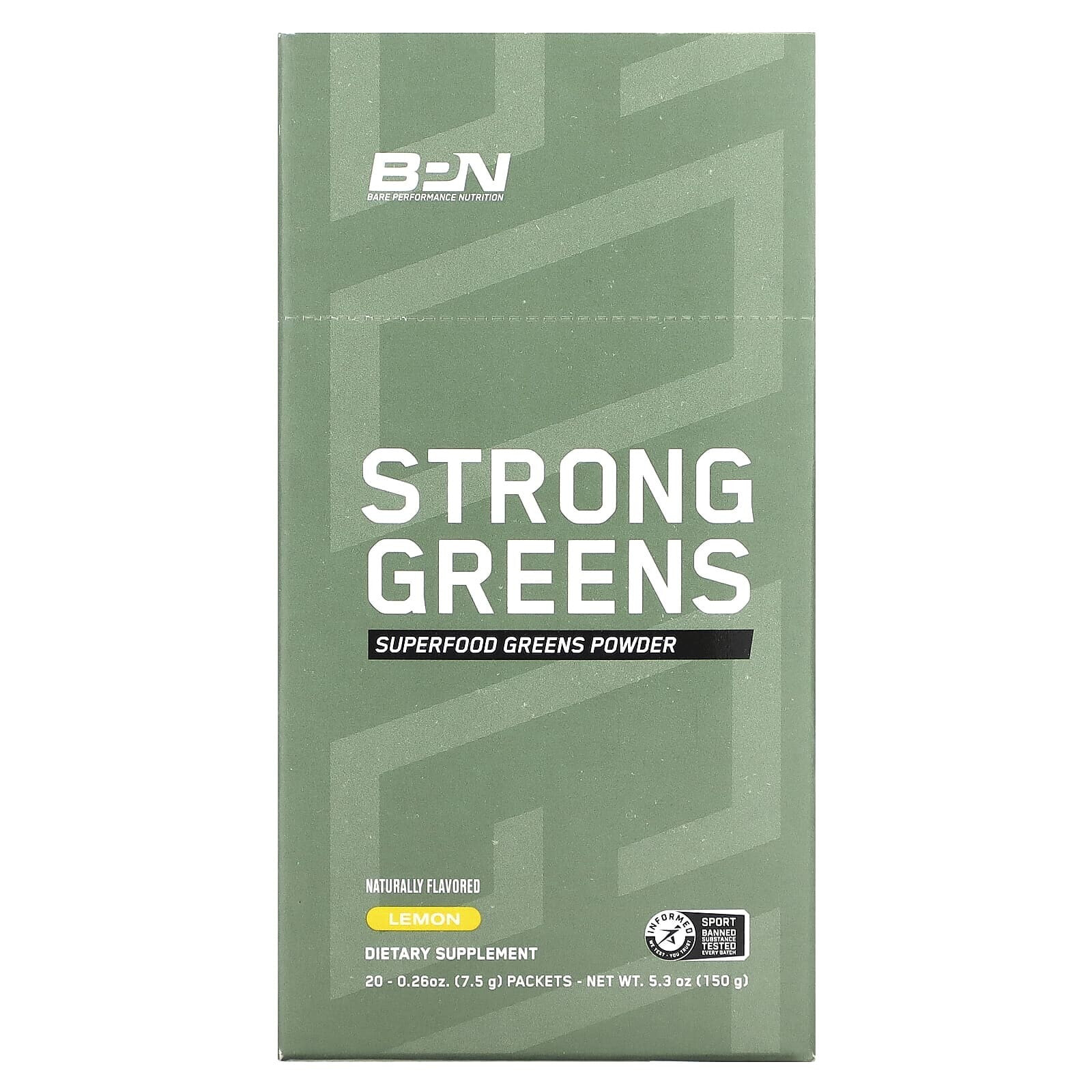 Bare Performance Nutrition, Strong Greens, Lemon, 20 packets, 0.26 oz (7.5 g) Each