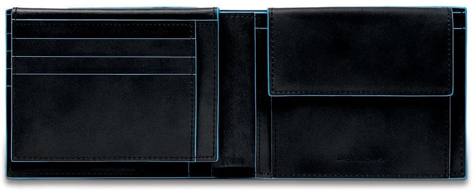 Мужское портмоне кожаное горизонтальное черное без застежки  	Piquadro Blue Square Coin Pouch, 0.43 liters, Black (Nero)