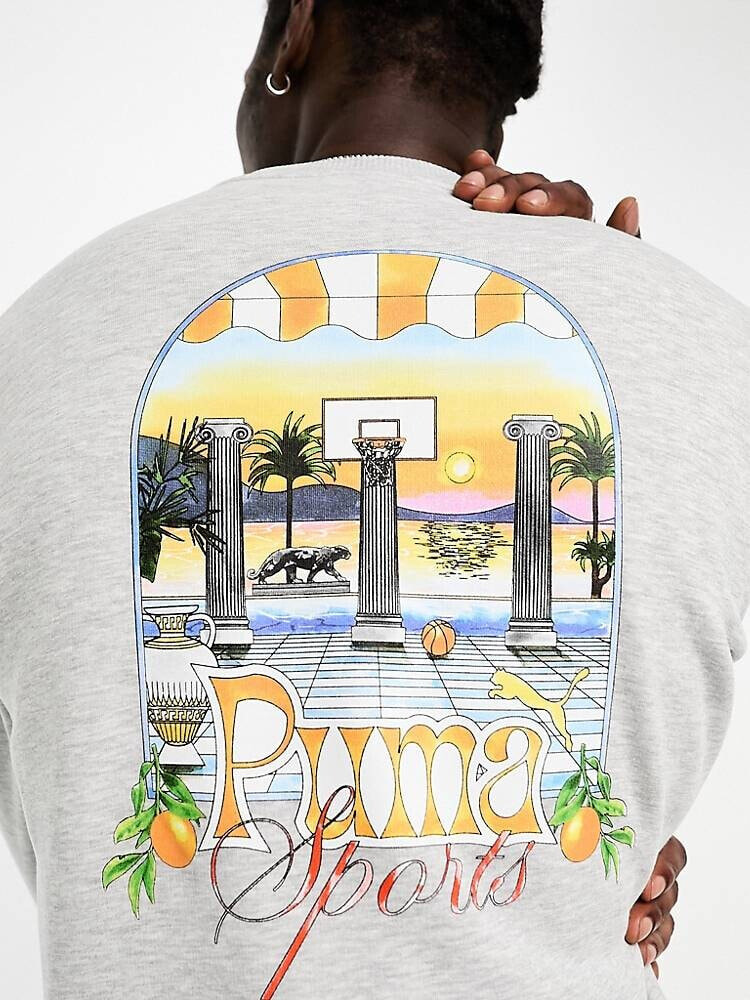 PUMA – Sweatshirt in Grau mit Poolprint am Rücken