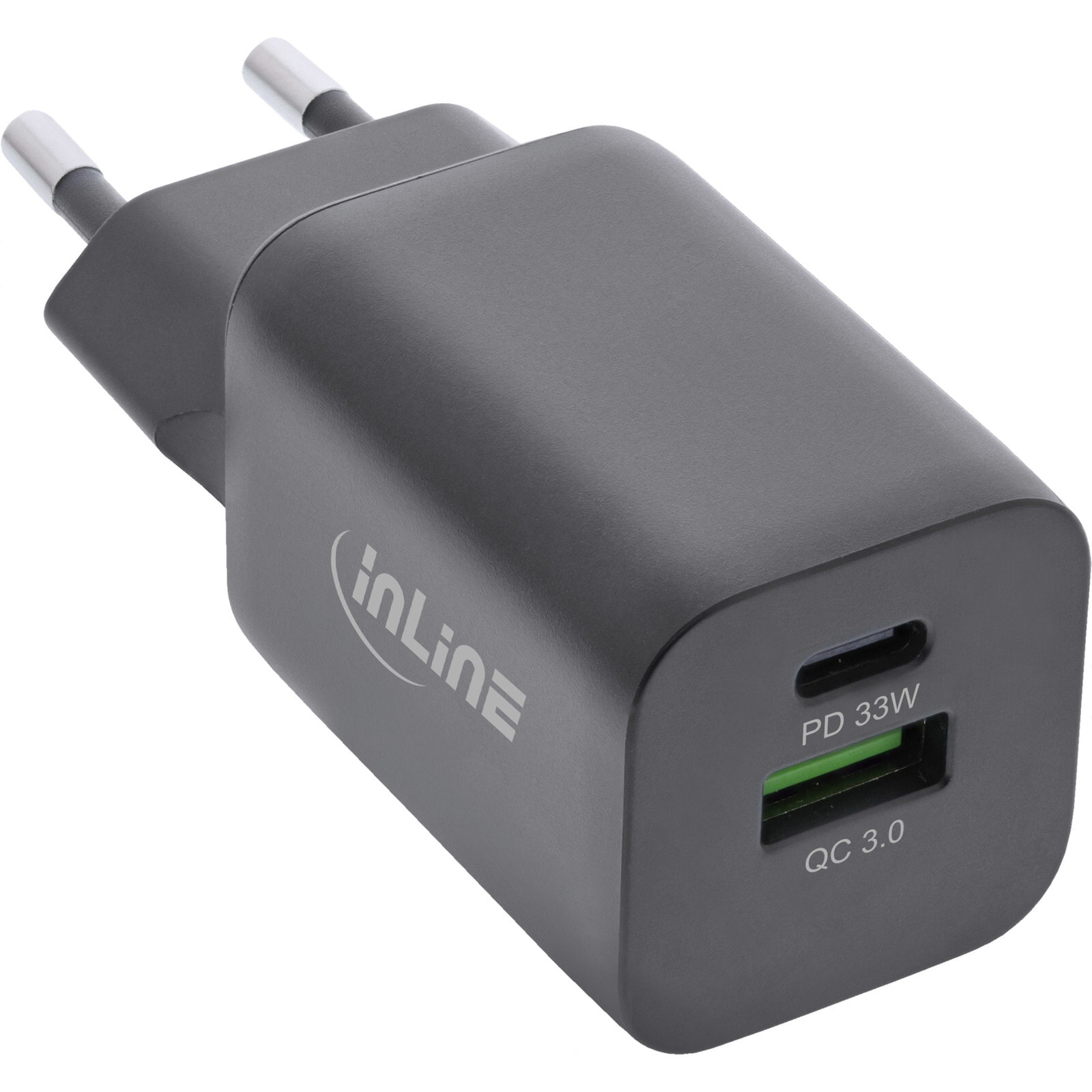 InLine USB power supply - charger - USB-A + USB Type-C - 33W - PD + QC - Indoor - AC - 20 V - Black