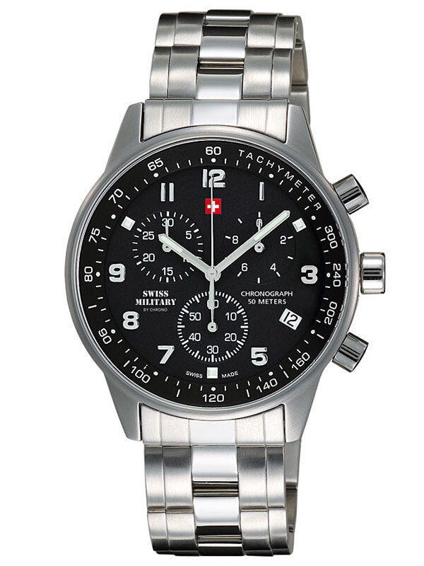 Мужские наручные часы с серебряным браслетом Swiss Military SM34012.01 Chronograph 41mm 5 ATM