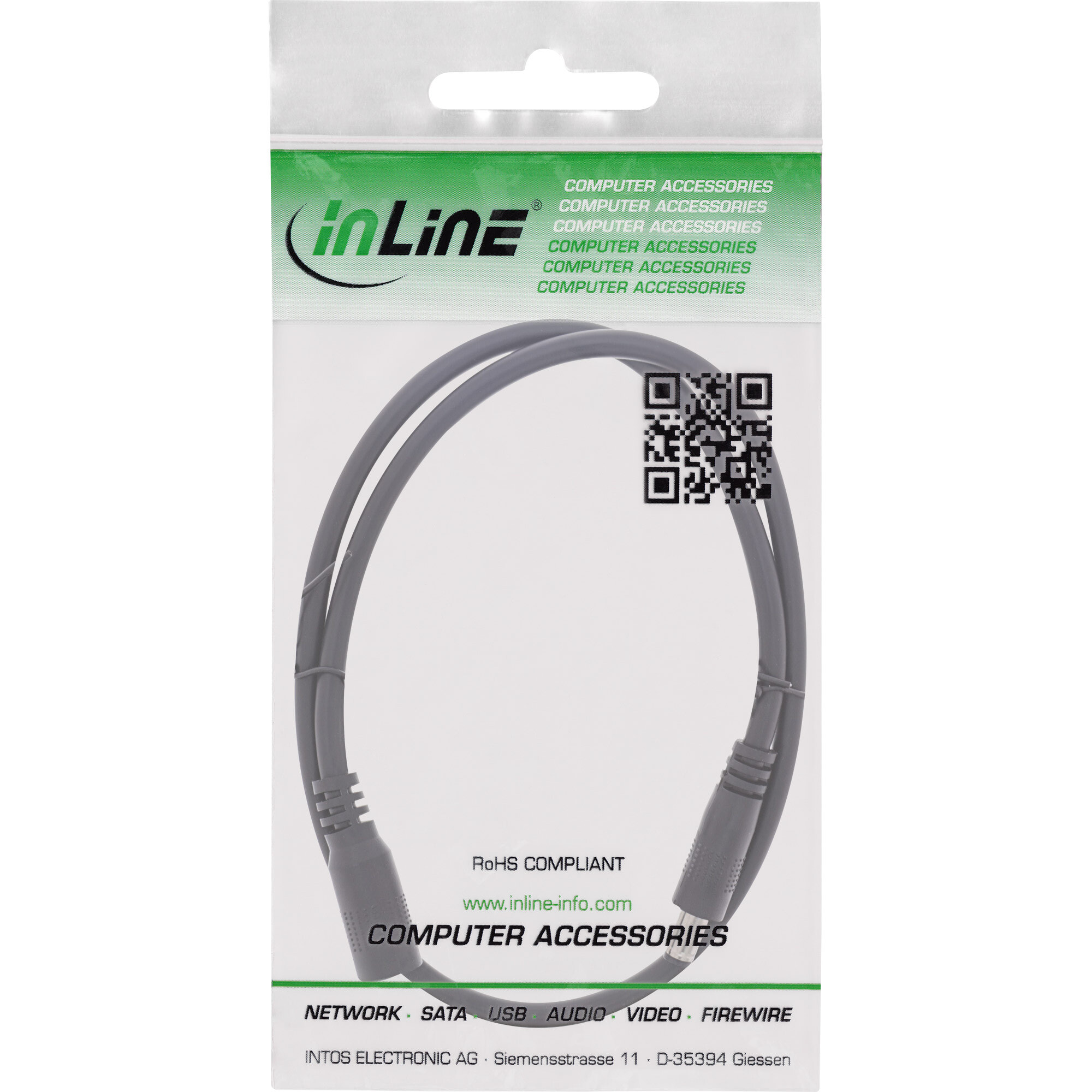 InLine DC extension cable - DC male/female 5.5x2.5mm - AWG 18 - black 2m - 2 m - 5.5 x 2.5 mm - 5.5 x 2.5 mm - 12 V - 11.6 A