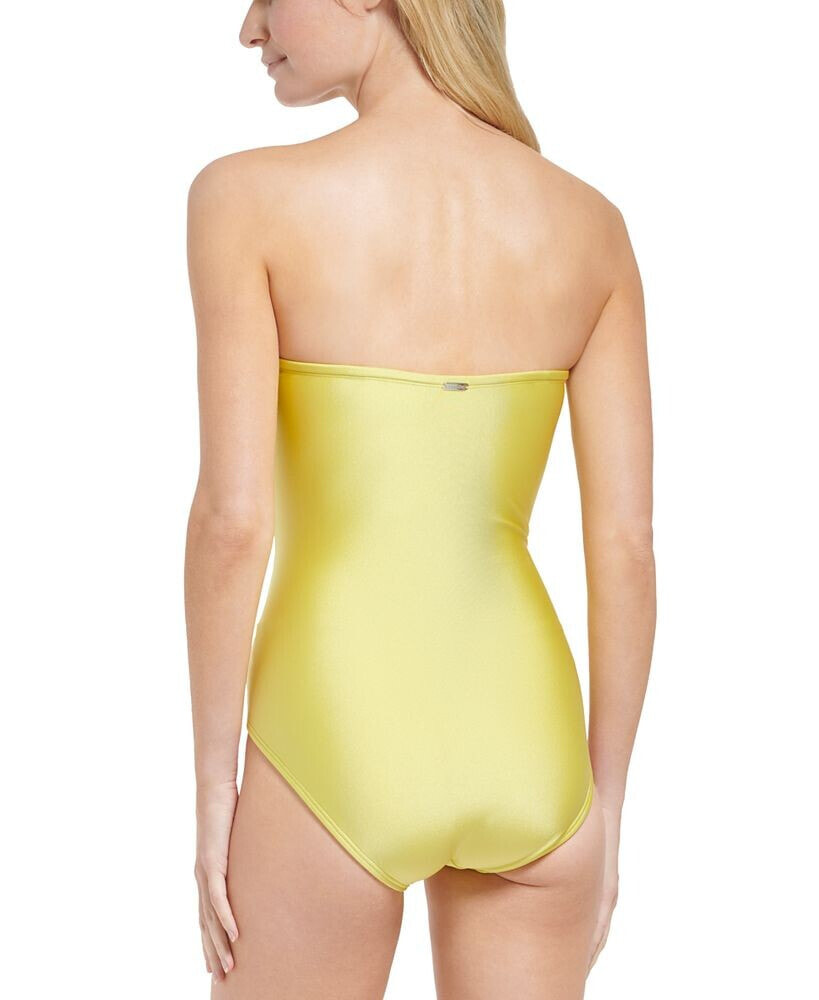 Women's Shirred Tummy-Control Split-Cup Bandeau One-Piece Swimsuit Calvin  Klein Цвет: Pear Shimmer; Размер: 6 купить от 18421 рублей в  интернет-магазине MALL