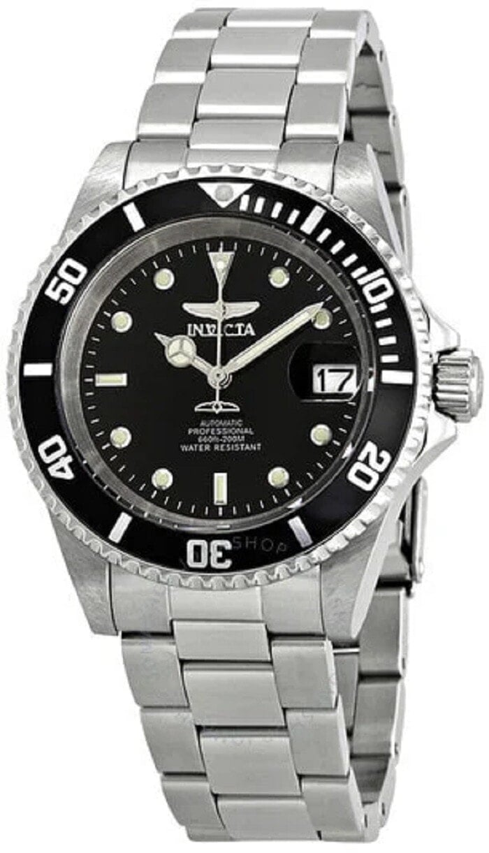 Мужские наручные часы с серебряным браслетом Invicta Pro Diver Automatic Black Dial Mens Watch 8926OB