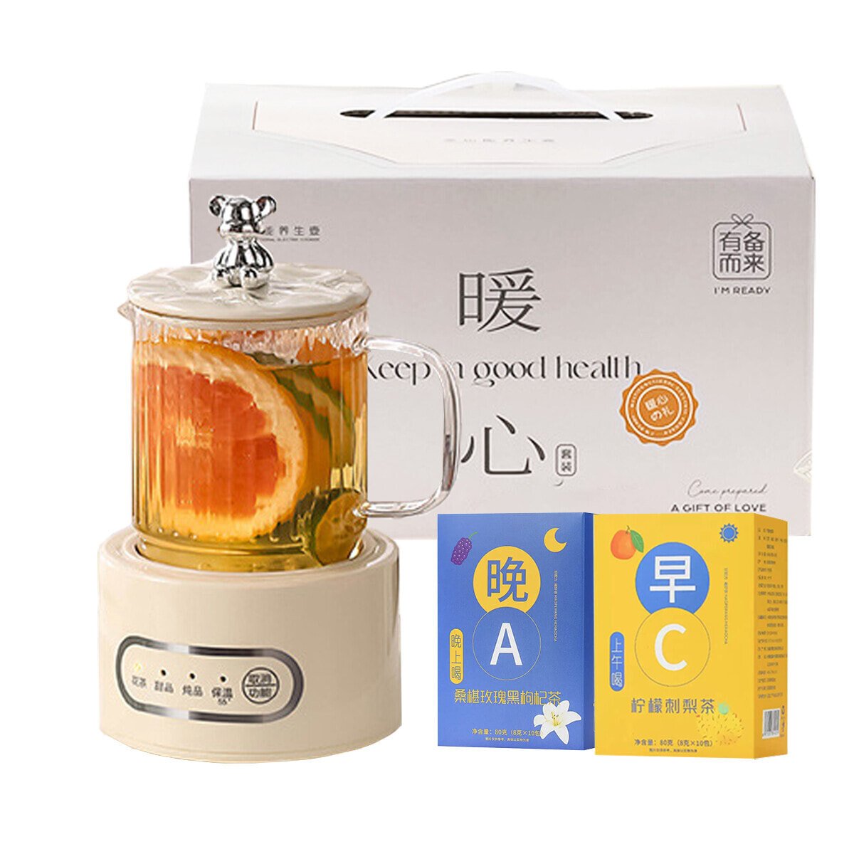 [Constant temperature + stew] + teacup + morning A and evening C flower tea *2 boxes