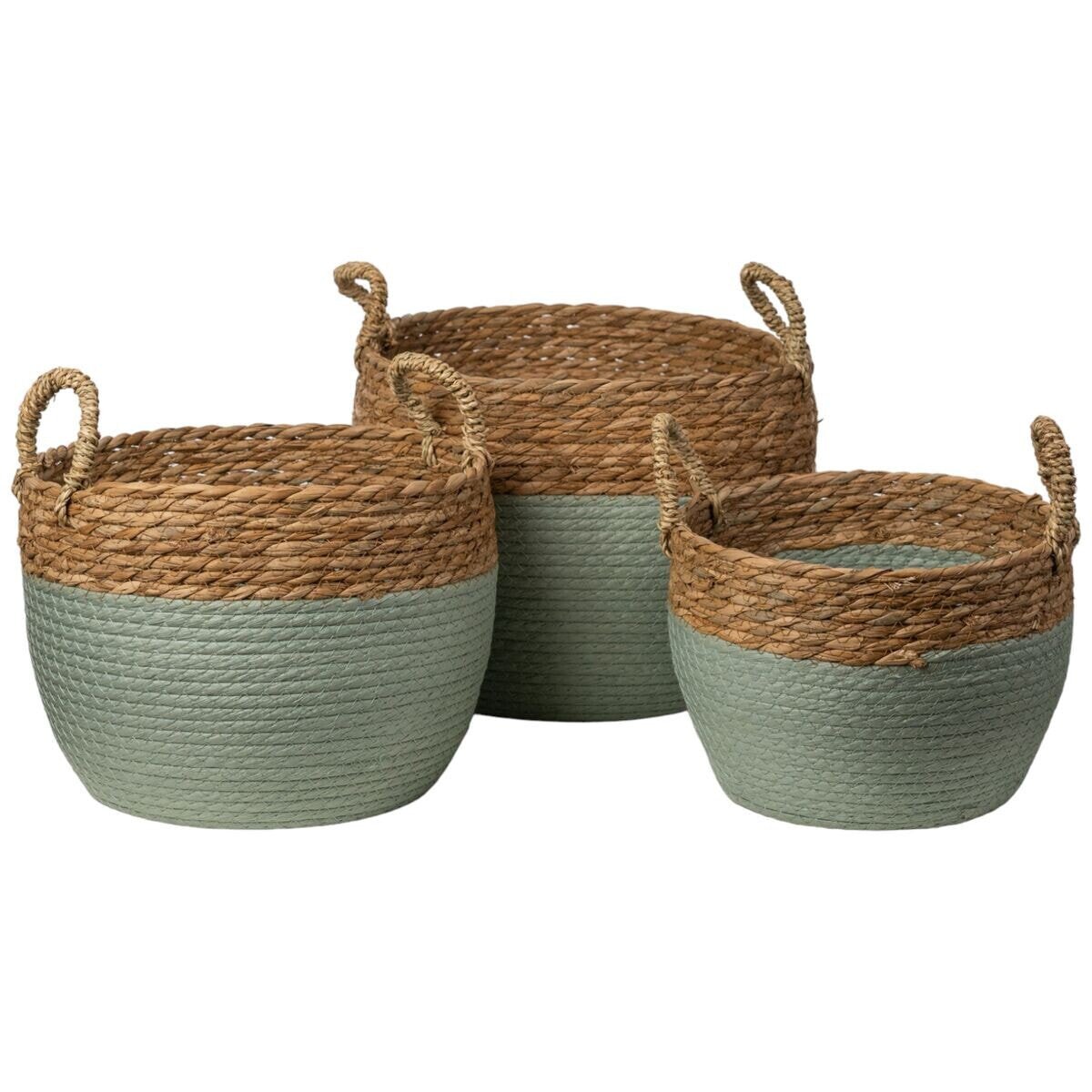 Set of Baskets Romimex Turquoise Natural Fibre 32 x 25 x 32 cm 3 Pieces