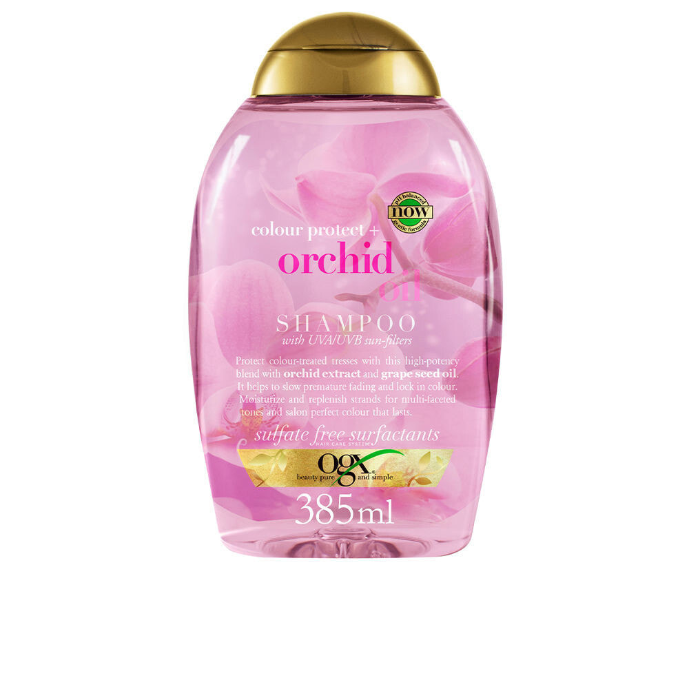 OGX Color Protect Orchid Oil Shampoo Бессульфатный шампунь с маслом орхидеи укрепляющий цвет окрашенных волос 385 мл
