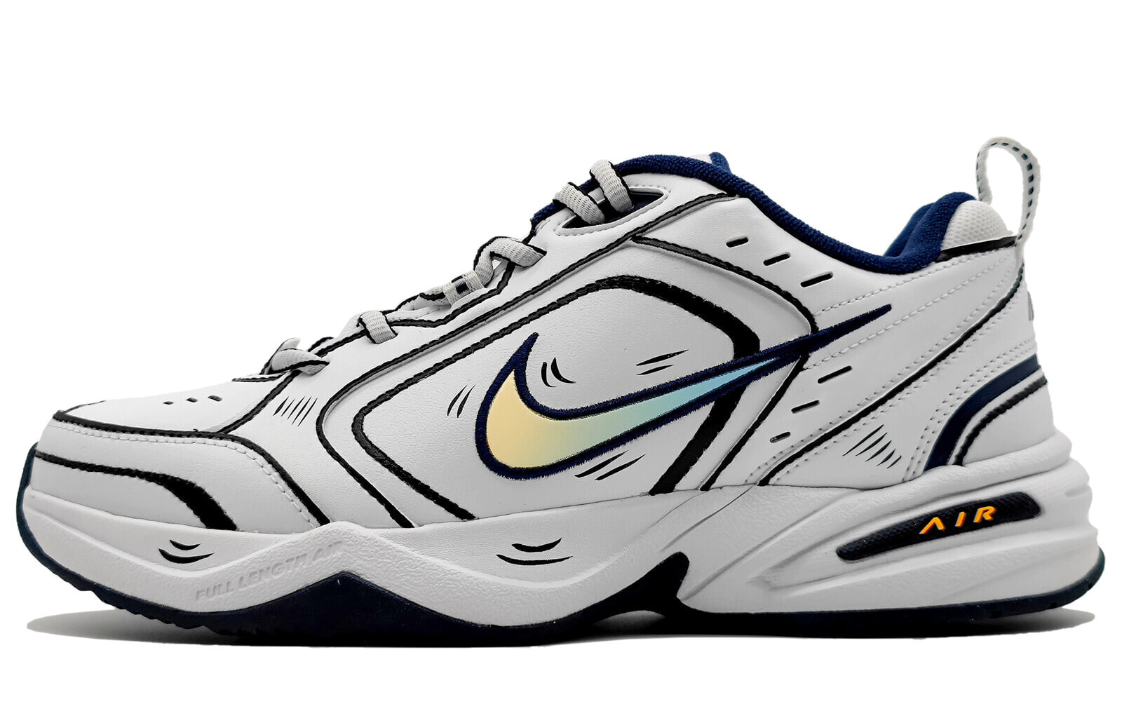 Nike Air Monarch 4 Chunky Sneakers Unisex Low-Top Black, White, Blue/Yellow