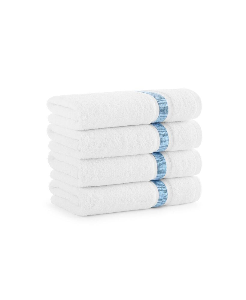 Aegean Eco-Friendly Recycled Turkish Hand Towels (4 Pack), 18x30, 600 GSM, White with Weft Woven Stripe Dobby, 50% Recycled, 50% Long-Staple Ring Spun Cotton Blend, Low-Twist, Plush, Ultra Soft
