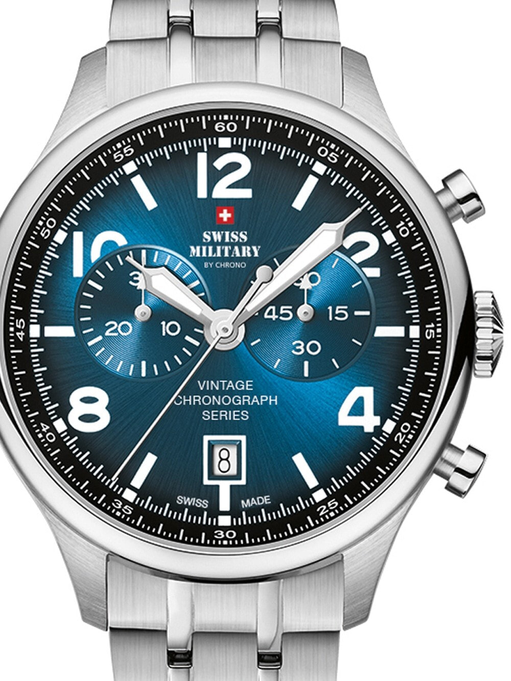 Мужские наручные часы с серебряным браслетом Swiss Military SM30192.03 Chronograph 42mm 10ATM