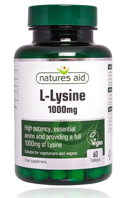 Natures Aid L-Lyzine L-лизин для абсорбции кальция, наращивания мышц и выработки гормонов, ферментов и антител 1000 мг - 60