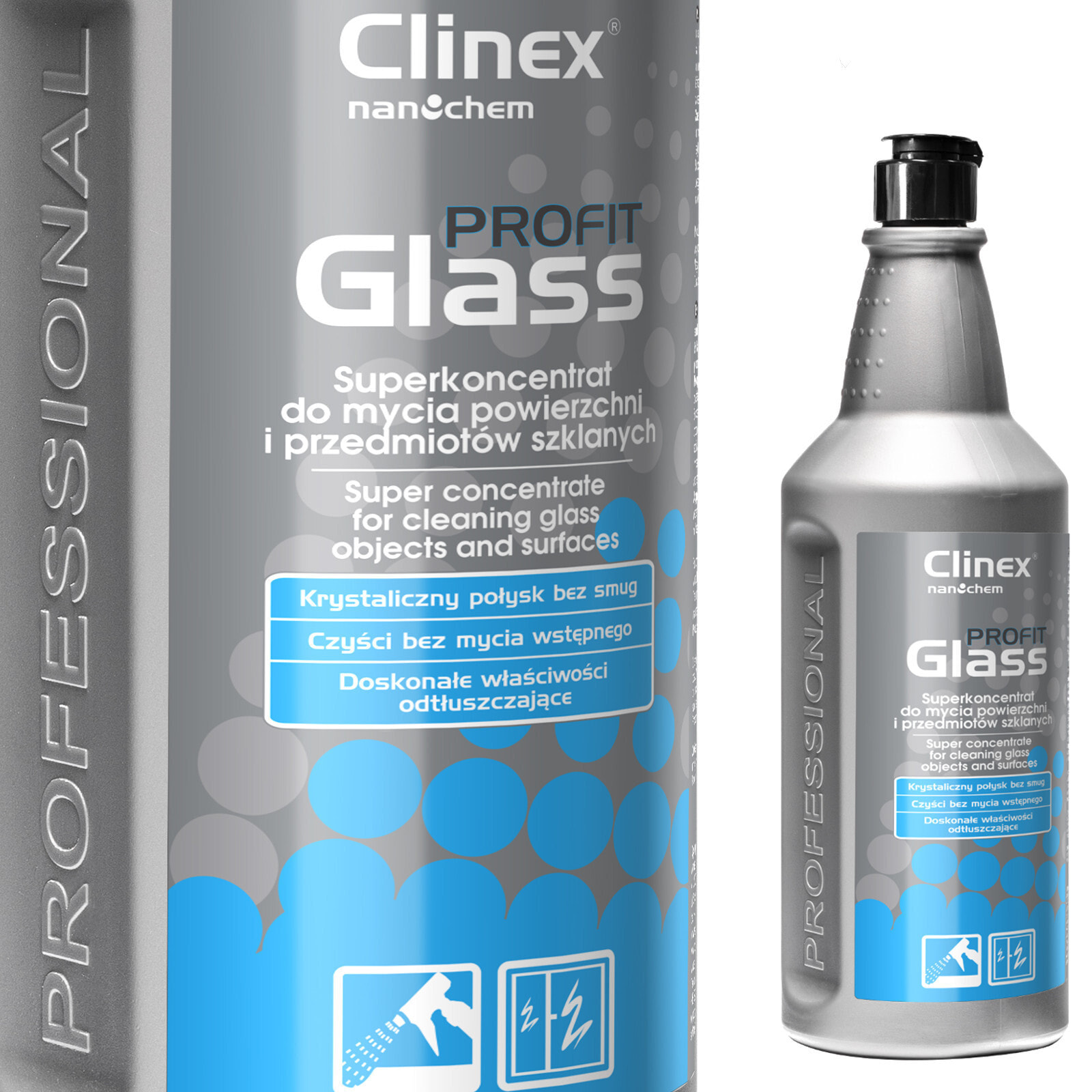 Effective concentrate for cleaning glass mirrors, stainless steel glass CLINEX PROFIT Glass 1L