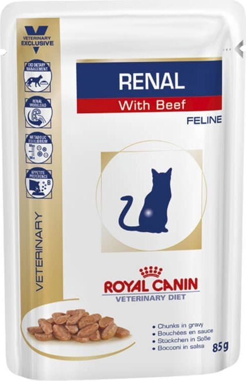 Влажный корм для кошек  	Royal Canin, DIET RENAL, кусочки с говядиной, 85 г