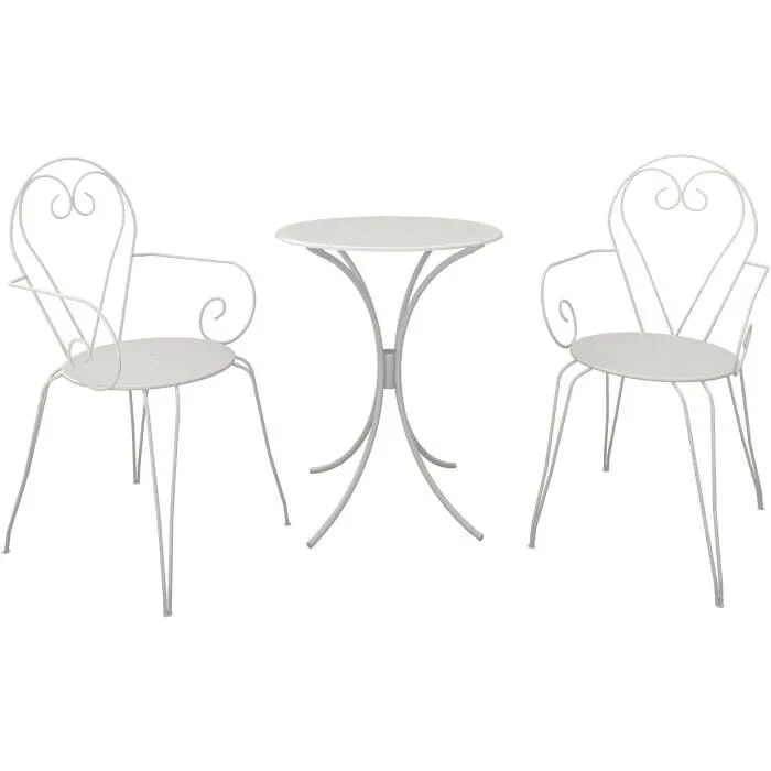 Romantischer 60 cm Schmiedeeisen Gartentisch mit 2 Sesseln - Wei