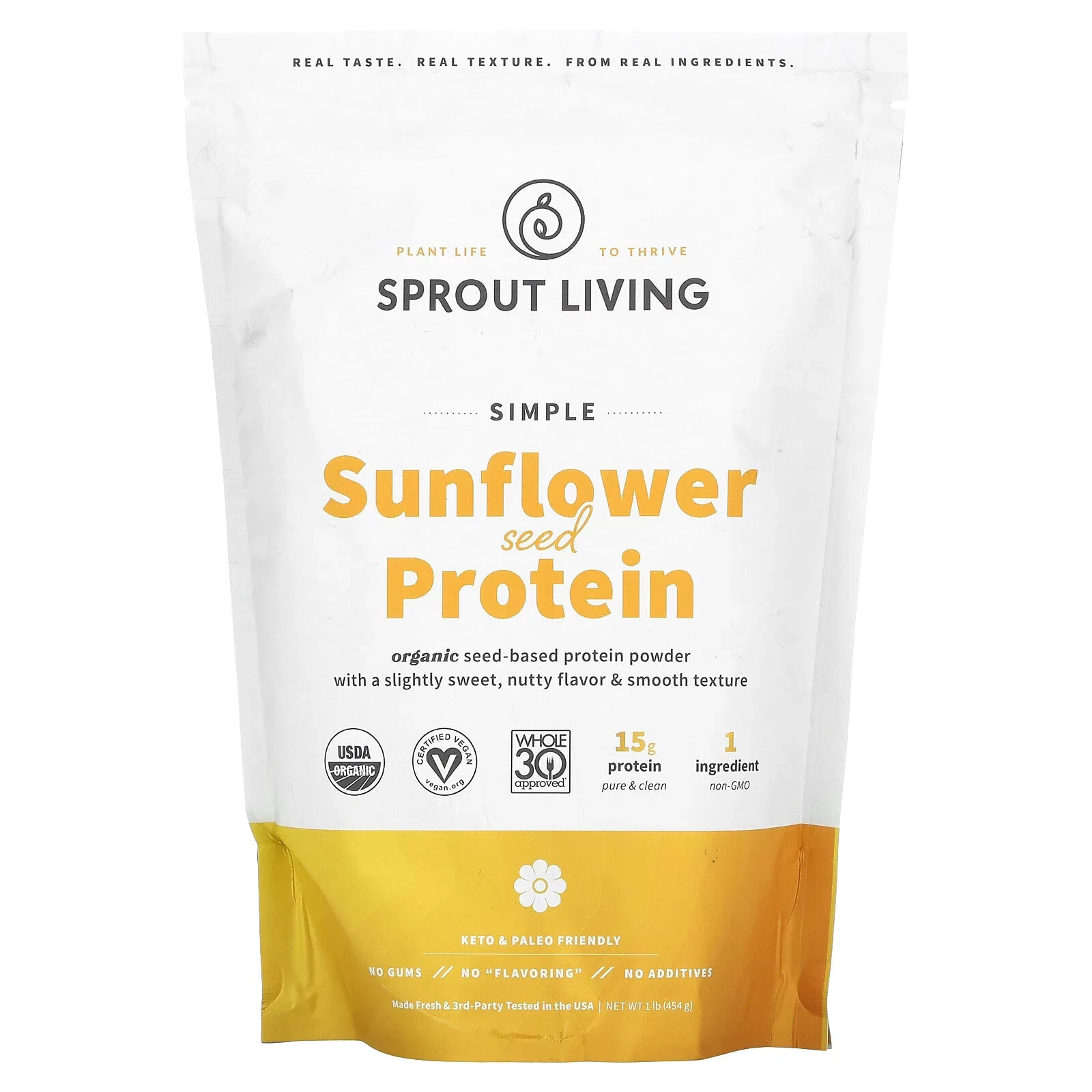 Спроут Ливинг, Simple Protein, Organic Plant Protein, Sunflower Seed (Unflavored), 1 lb (454 g) (Товар снят с продажи) 