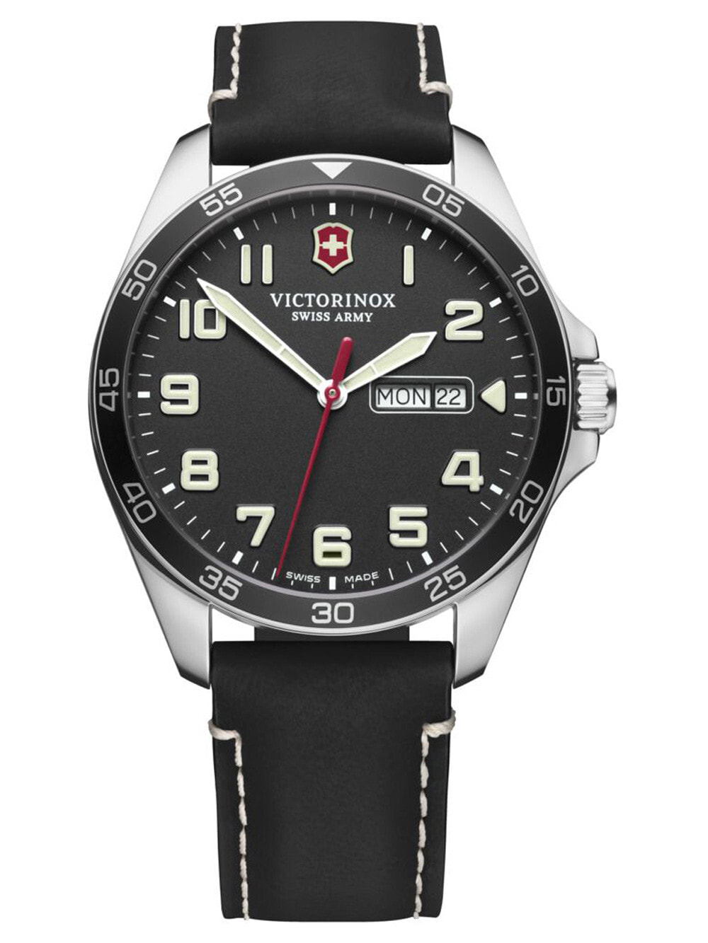Мужские наручные часы с черным кожаным ремешком Victorinox 241895 Field Force GMT mens 42mm 10ATM