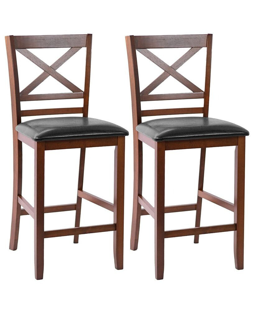 Costway set of 2 Bar Stools 25'' Counter Height Chairs Walnut